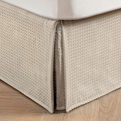 New MIYE Pleated Waffle Weave Bed Skirt, Tailored Dust Ruffle 12 Inch Drop Easy Fit, Machine Washable,No Split Corners (Beige, Queen - 12" Drop)