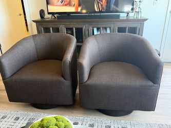 Pair of brownUpholstered Swivel Barrel Chairs