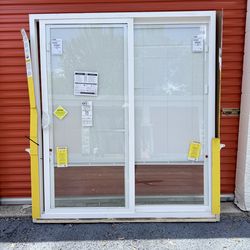 Pella 150 Series East 72-in x 80-in x 4-9/16-in Jamb White Vinyl Right-hand Sliding Patio Door with Low-E Gl...