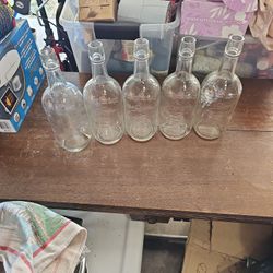 5 Vintage Antique Old Quaker Whiskey Bottles