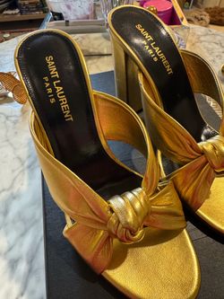 Authentic - Saint Laurent Metallic Gold Loulou Mules size 37.5