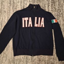 VINTAGE ITALIA BLUE FULL-ZIP SWEATSHIRT - ITALIAN FLAG PATCH 