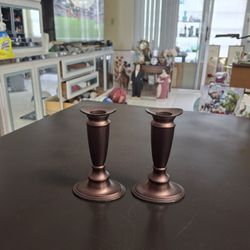 Pair Of Beautiful Vintage Valerie Taper Candle Holders In Burnt Bronze With A Tint Of Copper - Metal 5" Tall 
