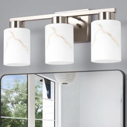 3-Light Bathroom Light Fixtures, Modern Vanity Lights, Brushed Nickel Metal