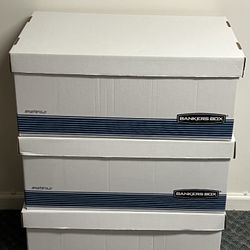 Bankers Box Medium-Duty FastFold Corrugated File Storage Boxes, 24" Lift-Off Lid, Legal Size, White/Blue (00702)