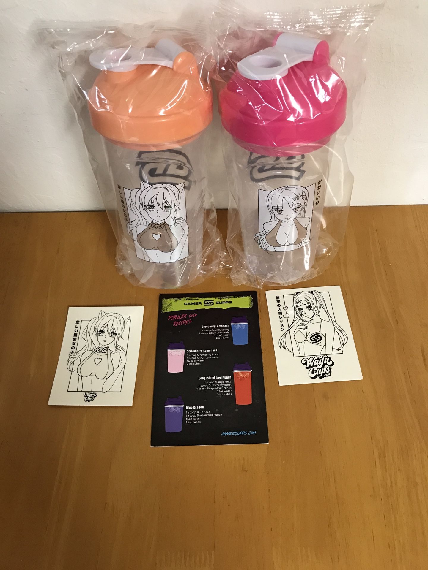 GamerSupps GG Waifu Cup Shaker VIII Sad Neko IX Mischievous LOT OF 2