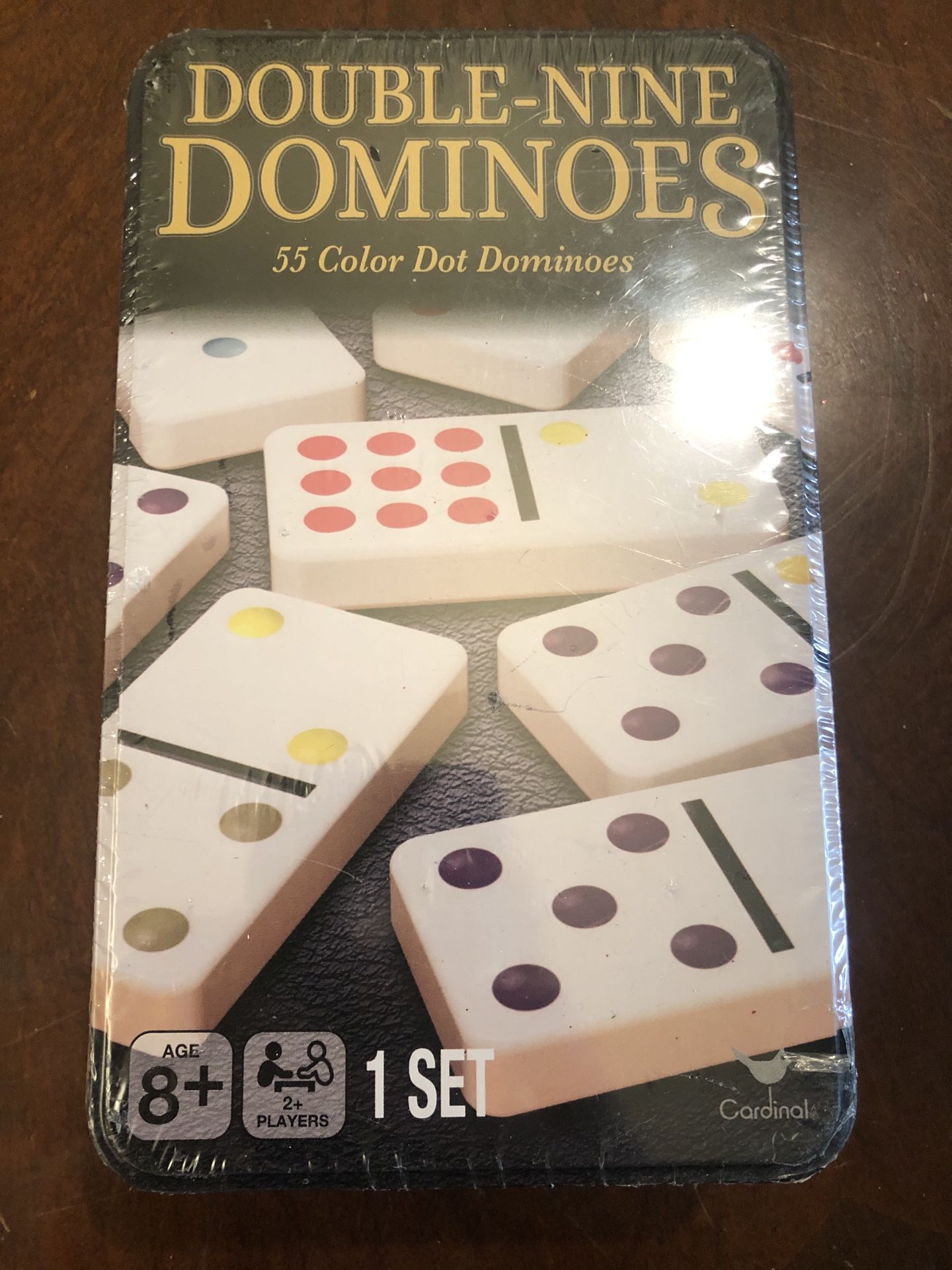 Cardinal Double-Nine Dominoes – 1 Set in Tin – 55 Color Dot Dominoes - New