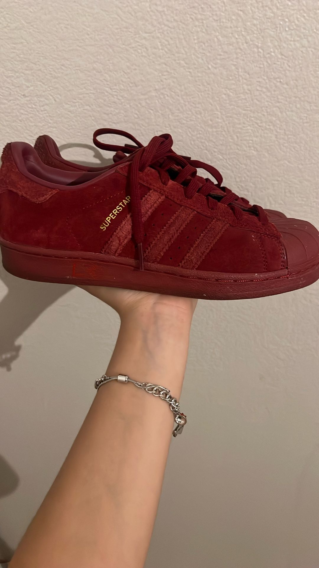 burgundy adidas superstars sambas size 5.5 men
