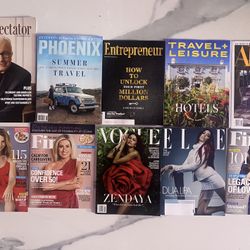 10 Magazines: VOGUE, ELLE, First, Architectural Digest, Travel & Leisure, Wine Spectator, Phoenix Magazine, Entrepreneur. NEW. Recent issues. $5 for A