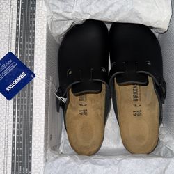Birkenstocks black leather Boston Super Grip