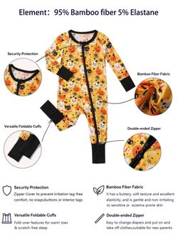 Halloween Ghost Skeleton Pumpkin Viscose Spandex Zip up Baby Romper Convertible Footie 12-18months (#162) NWT.