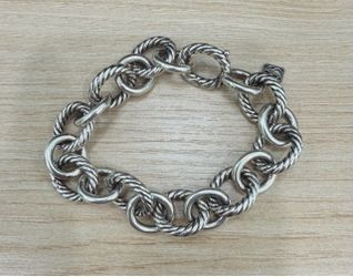 David Yurman Sterling Silver Oval Cable Link Chain Bracelet 9.5mm 7 3/4”