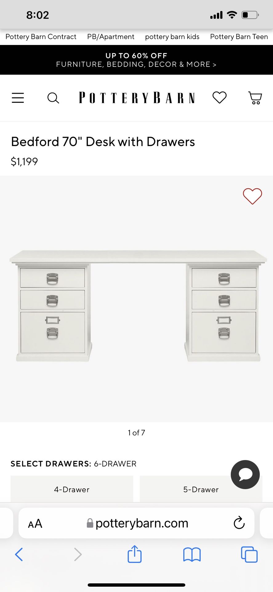 Pottery Barn Bedford Desk white