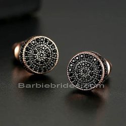 Exquisite Micro Pave 14K Gold Plated Black Cubic Zirconia Men Women 12mm Stud Earrings 