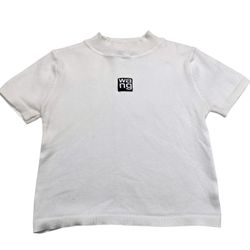 T by Alexander Wang White Mock Neck Short Sleeve Knit Logo Patch Top