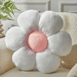 Two (2) Pretty Fluffy White & Pink Throw Pillows