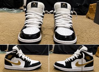 Air Jordan 1 Mid Black White Gold Sneakers