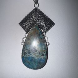 Estate  Larimar Gemstone Pendant w/Filagree Design .925 
