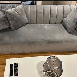 Gorgeous blue velvet sofa and love seat