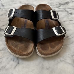 Birkenstock Sandal Black Leather And White Buckle Size 36