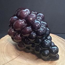 Vintage MCM Plum Colored Art Glass Stemmed Grape Cluster 
