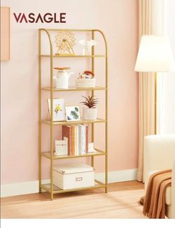 Large Capacity Glass Top Plant Shelf Bookshelf Bookcase Home Decoration Storage Shelves 5 Tier Gold Display Rack