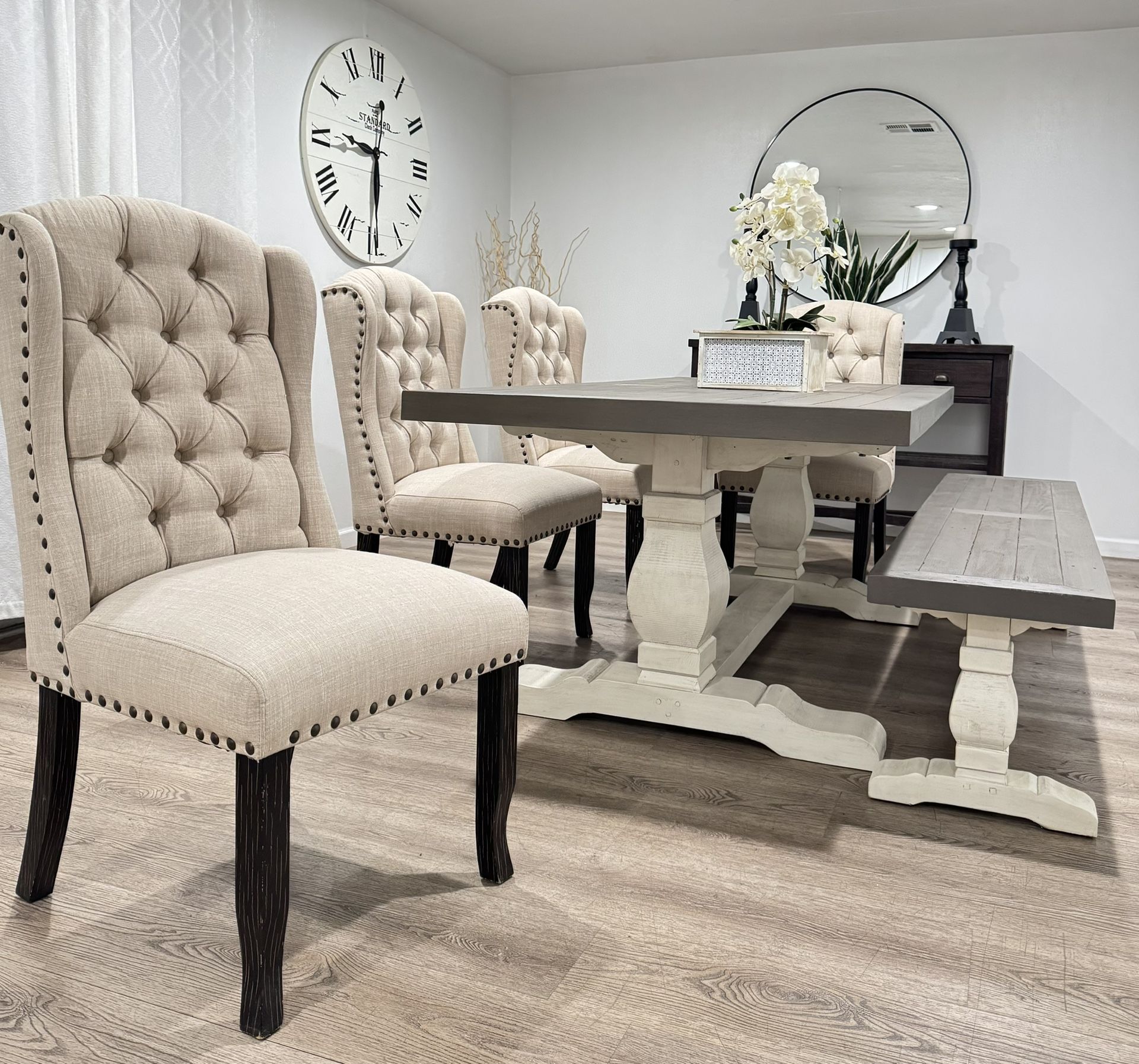 Double Pedestal Dining Table Set 100% Wood Comedor