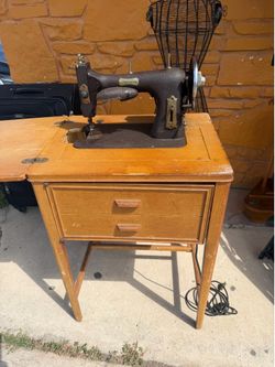 Vintage Domestic Sewing Machine With Original Cabinet