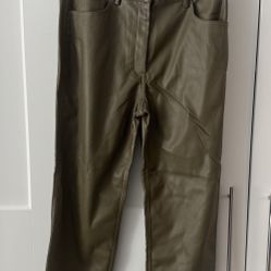 NWT The Drop Women’s Vegan Leather Straight Leg Pants in Capers Olive, size 30