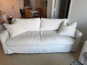 White Slipcovered Sofa + Matching Armchair for Sale