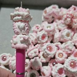 Painted Beads - Pink/ White