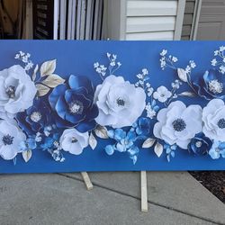 Blue And White flowers Canvas Art