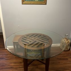 Circle Wooden And Glass Table Geometric Design 