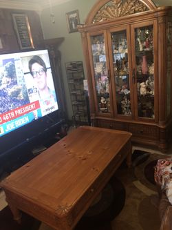 Sold wood curio and center table city furniture brand