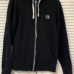 Express Mens Black Fleece Full Zip Hoodie Sweatshirt w/ Lion Logo - Small - VGUC