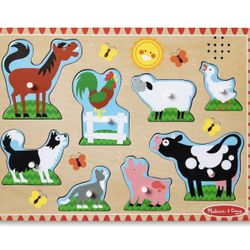 Melissa & Doug Farm Animals Sound Puzzle - Wooden Peg Puzzle with Sound Effects (8 pcs)