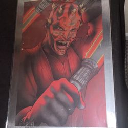 Star Wars Darth Maul 12" x 18" Print #5/100 w/Certificate Of Authenticity Platinum Foil Ed! Jamie Coker platinum  “rage of sith” bonus Darth Maul Mask