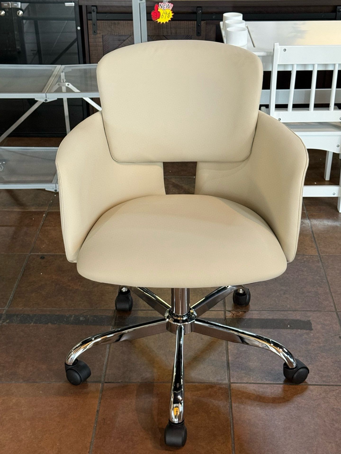 Modern Mid-Back Swivel Home Office Chair with Wheels, Dressing Chair, Adjustable Height Leather Computer Tilt Armrest Office Chair, Rocking Style for