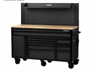 72-Inch Heavy Duty Rolling Tool Chest with 10 Drawers and Solid Rubber Wood Top Mobile Workstation, Includes Power Strip, Locking System, Drawer Liner