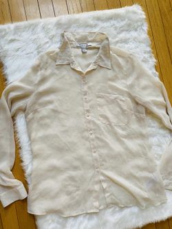 Forever 21 Beige Long Sleeve Button-Up Blouse, Size Large