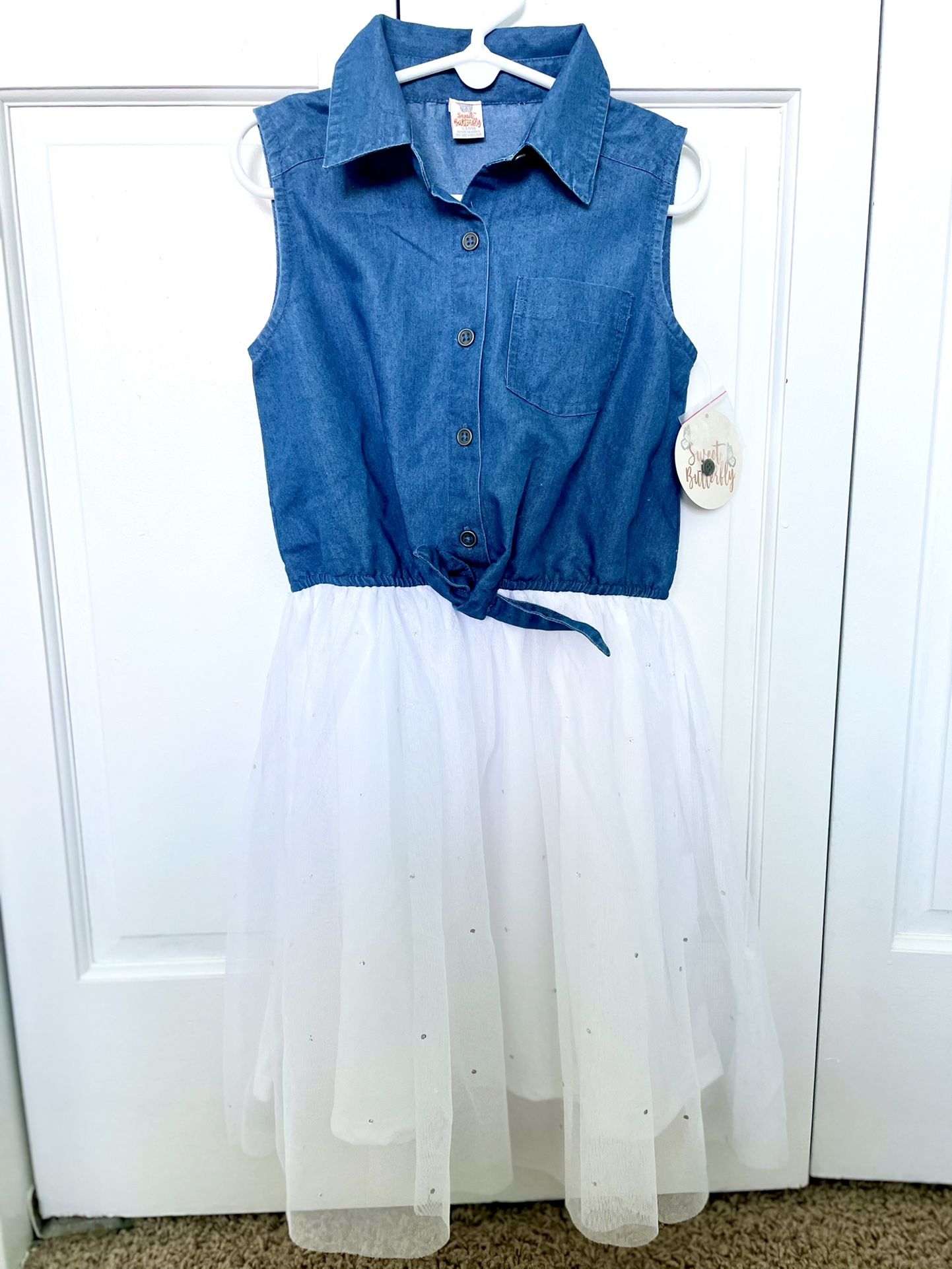 NEW! Sleeveless Denim & White Dress- Size 6x