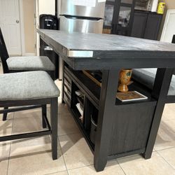 Dining Table Set with Storage – Table + 2 Chairs + Storage Bench