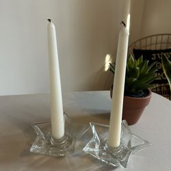 Set of 2 Vintage Star Candle Holders- Comes w/Candles- Adorable Retro pieces