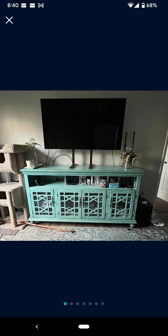 🟦🐦🌀🌀 RC Willey Turquoise Entertainment Center / Buffet / Cabinet🌀🟦🟦🟦🟦🌀