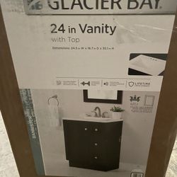 Glacier Bay Bannister 25 in. Single Sink Dusk Bath Vanity with White Cultured Marble Top (Assembled) 