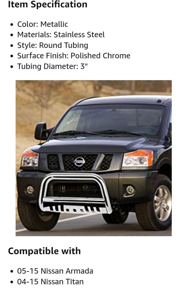 Nissan Titan Armada 3" Front Bumper Push Bull Bar
