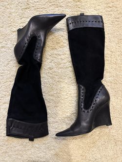 WOMEN’s BLACK CHARLES DAVID SUEDE & LEATHER WEDGE KNEE BOOTS