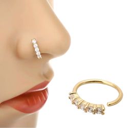 14k genuine solid gold novel ring nose piercing earring open hoop CZ Diamond ring