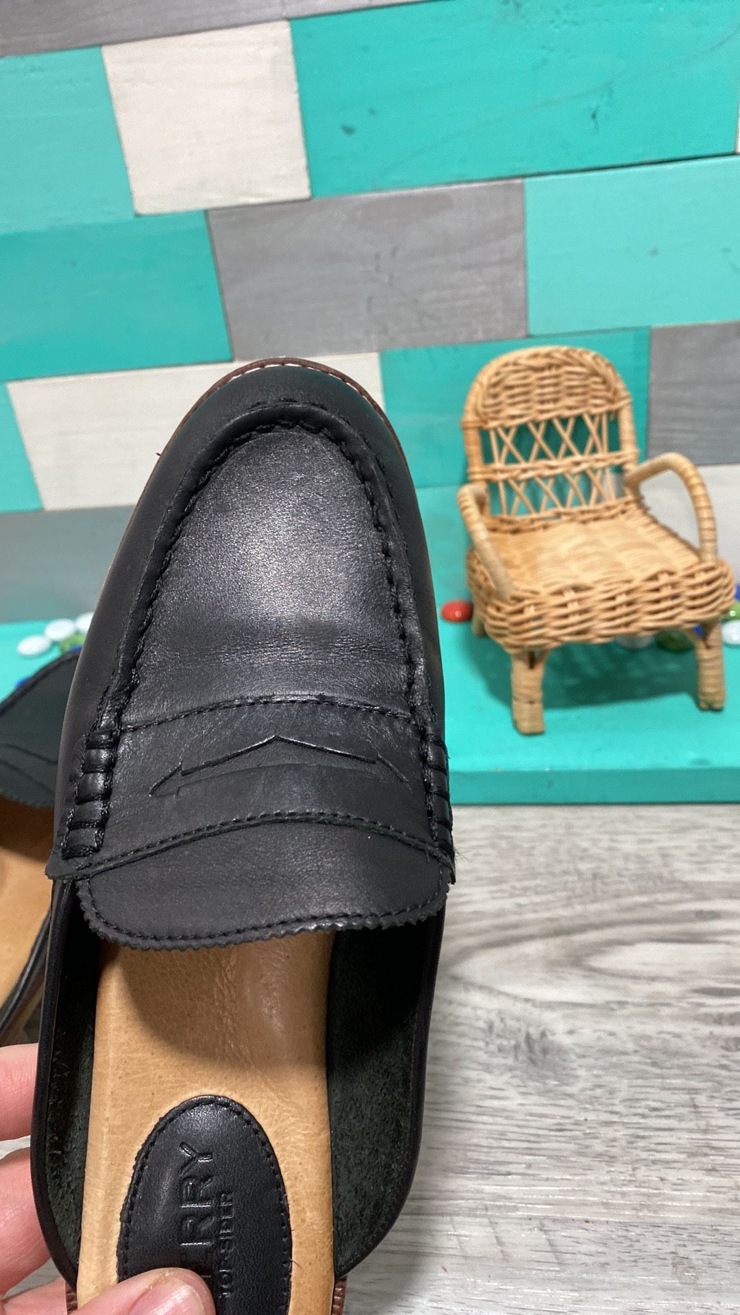 Sperry Seaport black Leather Mule Size Penny Loafer Slip On