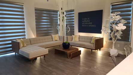 Kardiel Woodrow Mid-Century Modern Sectional and Kardiel Woodrow Box sofa—the single 3 seat sofa